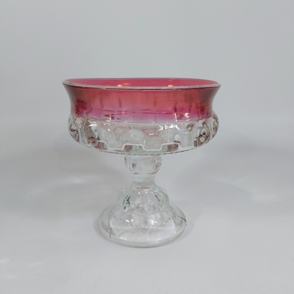 Vintage‎ Indiana Glass Kings Crown Candy Dish Compote Ruby Red Thumbprint Tiffin